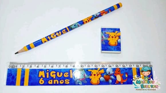 30 Lápis, 30 Réguas e 30 Borrachas Personalizado Pokémon