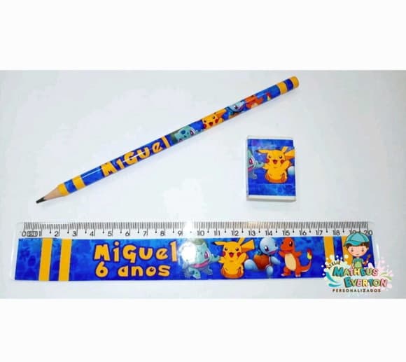 25 Lápis, 25 Réguas e 25 Borrachas Personalizado Pokémon