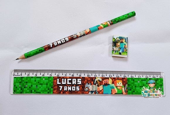 25 Lápis, 25 Réguas e 25 Borrachas Personalizado Minecraft
