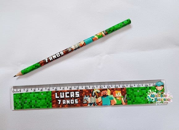30 Lápis + 30 Réguas Personalizado Minecraft