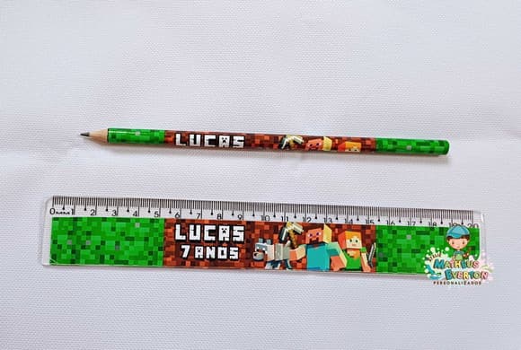 25 Lápis + 25 Réguas Personalizado Minecraft