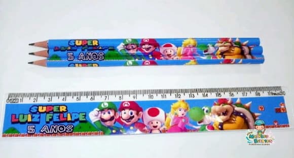 35 Kits Lápis e Réguas Personalizado Super Mario Bros