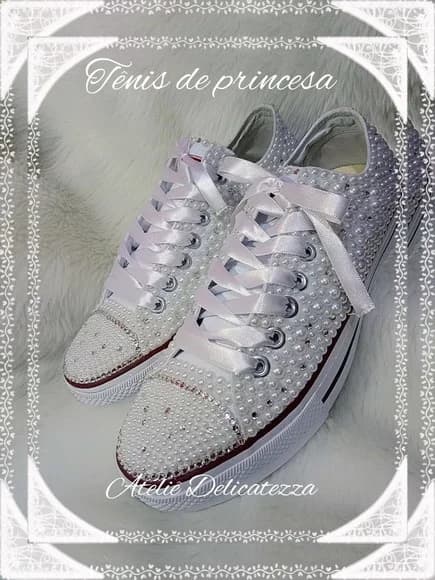 Tenis personalizado casamento Tênis All Star para noivas e debutantes com pérolas