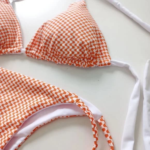 Biquini Cortininha Dupla Face Textura Orange G