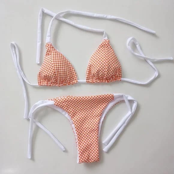 Biquini Cortininha Dupla Face Textura Orange P