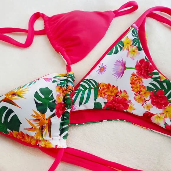 Biquini Cortininha + Lacinho Floral Dupla Face Florensce m