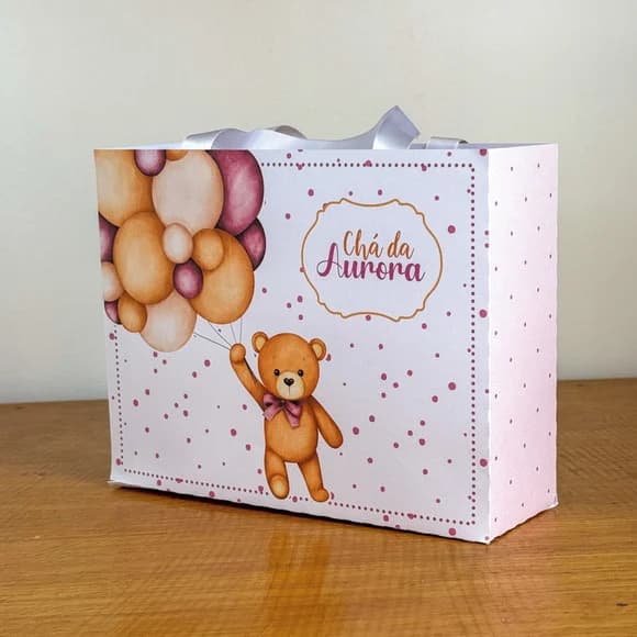 Sacolinha Personalizada Urso Rosa Chá de Bebê Aniversário