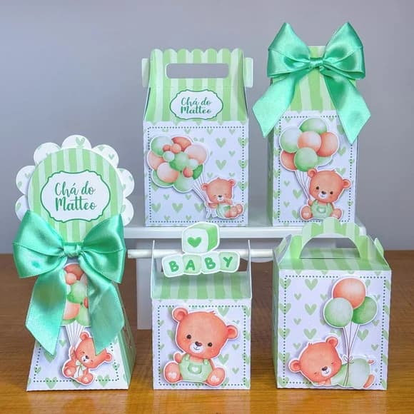 Kit Personalizados Chá de Bebê Lembrancinha Ursinho 25 Peças