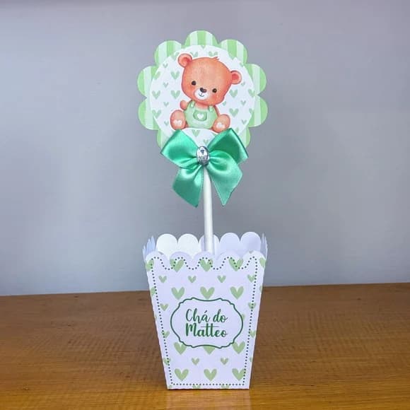 Centro de Mesa Cachepo Ursinho Verde Chá de Bebê Aniversário - foto 1