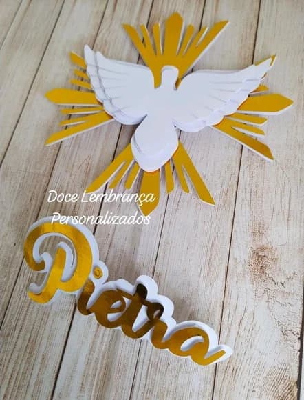 Topper de Bolo 3d Batizado Crisma Eucaristia Espírito Santo - foto 1