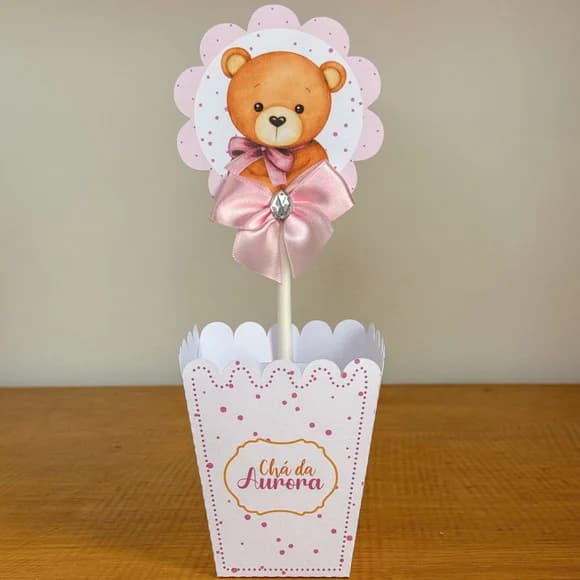 Centro de Mesa Cachepo Ursinha Rosa Chá de Bebê Aniversário - foto 1