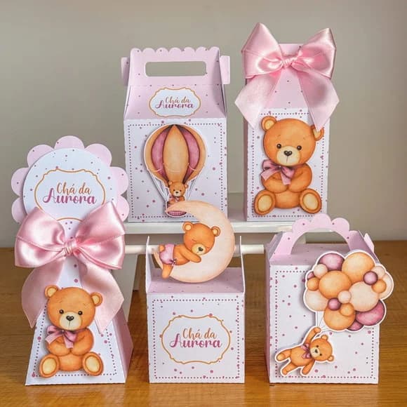 Kit Personalizados Chá de Bebê Lembrancinha Ursa 25 Peças