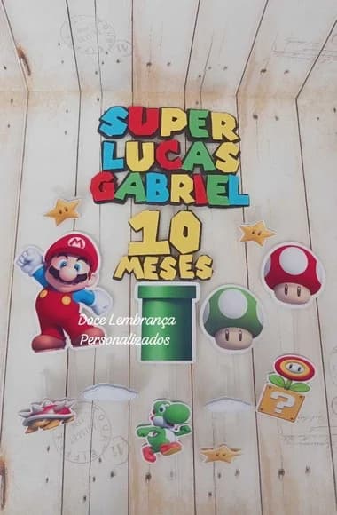 Topper de Bolo 3d Super Mario Aniversário Infantil Adulto