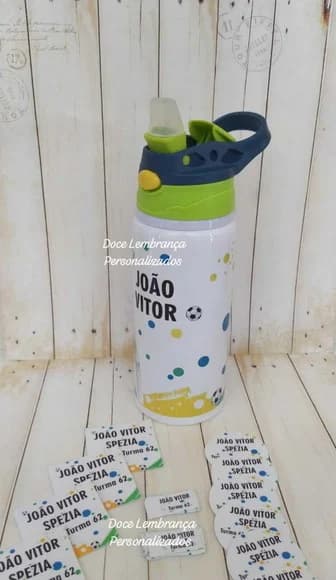 Kit Escolar Personalizado Futebol Garrafa Kids Etiqueta