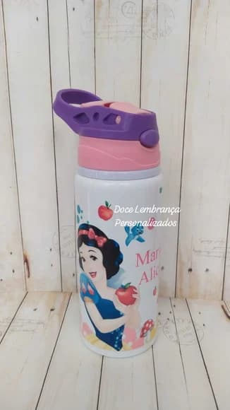 Garrafa Kids Escolar Branca de Neve Personalizada - foto 1