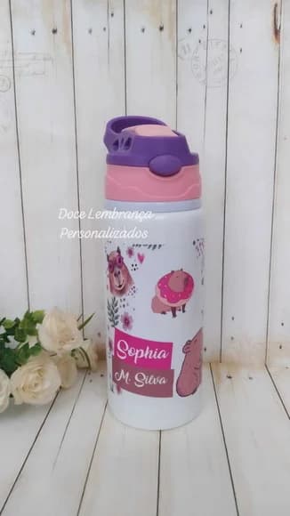 Garrafa Kids Escolar Capivara Personalizada com Nome - foto 1