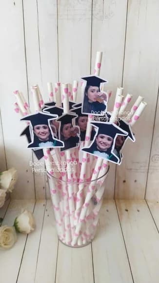 Canudo Personalizado Foto Rosto e Capelo Chapéu Formatura - foto 1