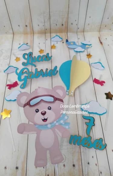 Topper de Bolo Urso Baloeiro Mêsversario Aniversário - foto 1