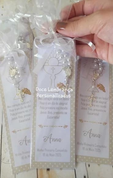 Marca Página com Mini Terço Lembrancinha Primeira Eucaristia - foto 1