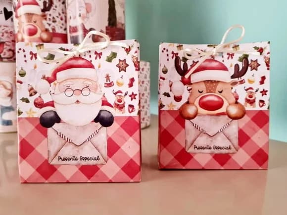 Mini Sacolinha Natal para Lembrancinha Papai Noel Rena