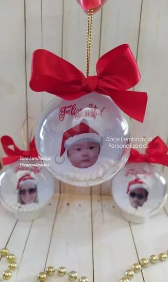 Esfera Bolinha de Natal com Rostinho e Chapéu Gorro Natal - foto 1