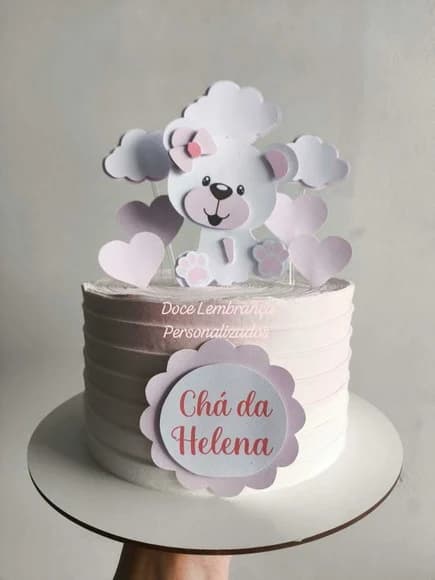 Topper de Bolo Chá de Bebê Mesversario Ursinho em Camadas