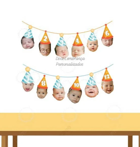 Bandeirola Varal 12 Meses com Foto Rostinho Chapéu - foto 1