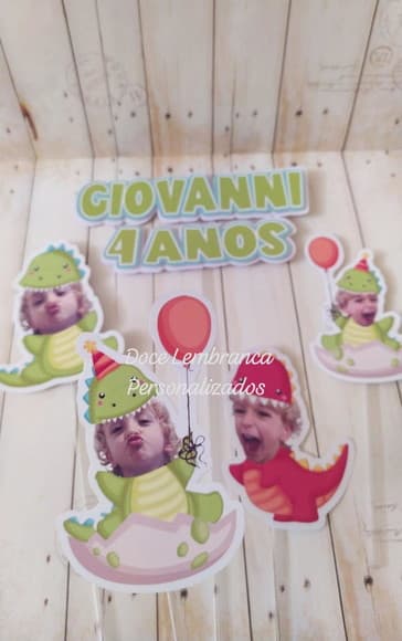 Topper de Bolo Dinobaby Dinossauro com Foto - foto 1