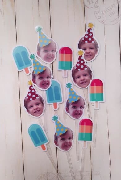 Topper para Docinhos Festa Picolé Foto Carinha e Personagem