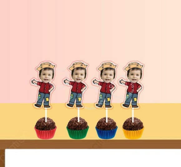 Topper para Docinhos Festa Junina com Foto Carinha Menino