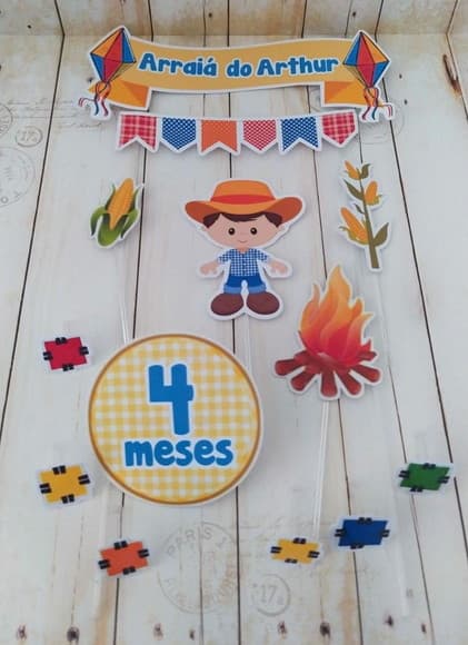Topper de Bolo Festa Junina Mêsversario Menino