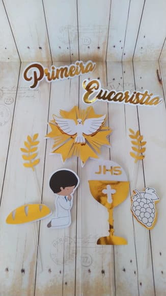 Topper de Bolo 3d Primeira Eucaristia Menino/menina - foto 1