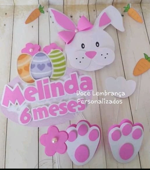 Topper para Bolo Mêsversario Coelho da Páscoa Menina Menino