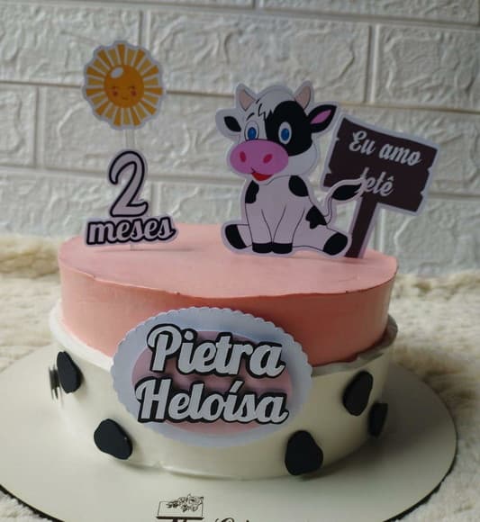 Topper de Bolo Eu Amo Tetê / Vaquinha Tetê