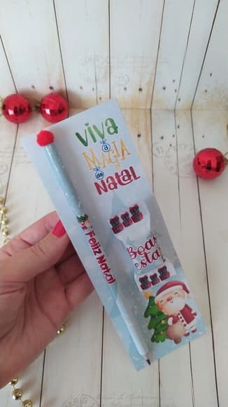 Card com Lápis Balinha Personalizada Natal Brinde Fim de Ano
