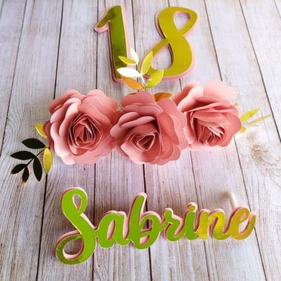 Topper de Bolo 3d 18 Anos Flores Menina - foto 1
