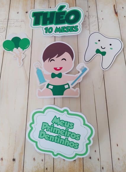 Topper de Bolo Meu Primeiro Dentinho Mesversário Bebê Menino - foto 1