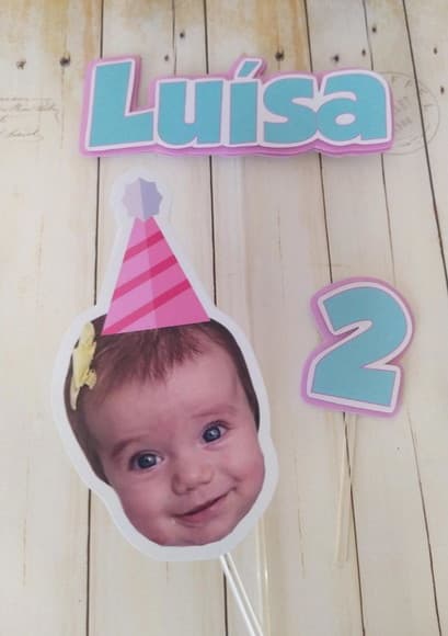 Topper de Bolo com Foto Carinha Chapeuzinho Aniversário Bebê