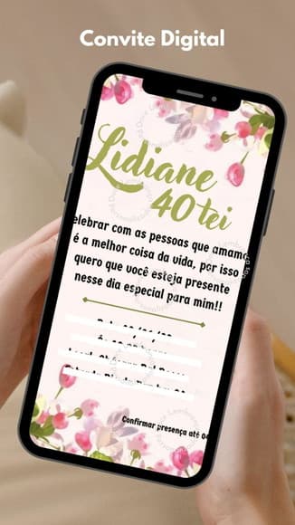 Convite Digital Personalizado 40 Anos Floral