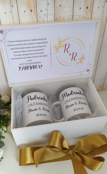 Caixa Convite Padrinhos Casamento, Batizado, Crisma em mdf