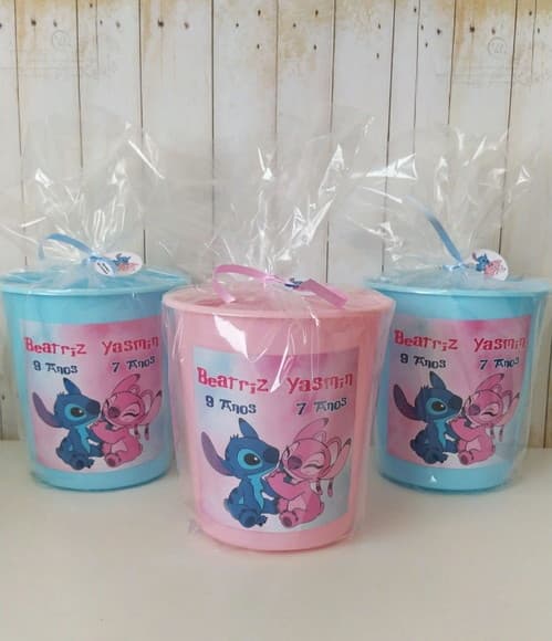 Baldinho de Pipoca Stitch Angel Personalizado Embalado