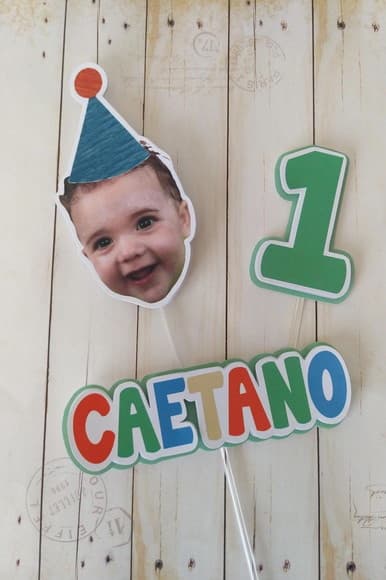 Kit Topper Bolo e Docinhos com Foto Carinha Aniversário Bebê