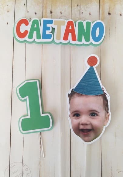 Topper de Bolo com Foto Carinha Chapeuzinho Aniversário Bebê