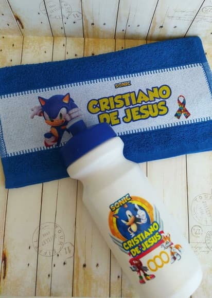 Kit Escolar Toalhinha, Garrafa Sonic (símbolo Autismo)