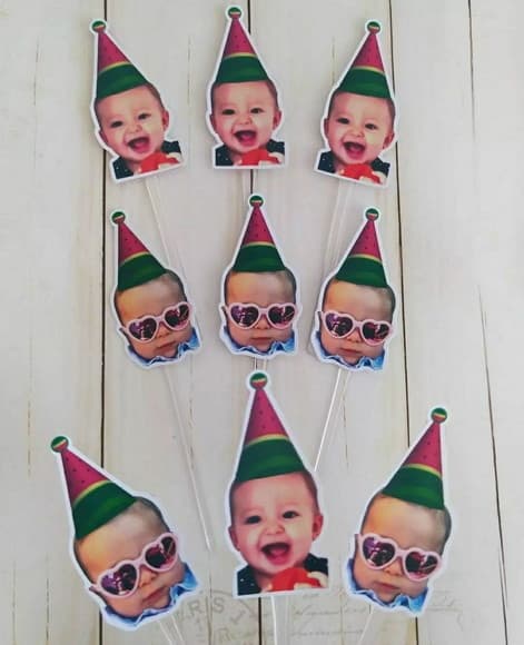 Topper para Docinhos com Foto Rostinho Chapeuzinho Melancia