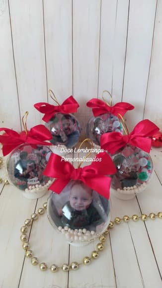 Esfera Bolinha de Natal com Foto Bebê Família Lembrancinha