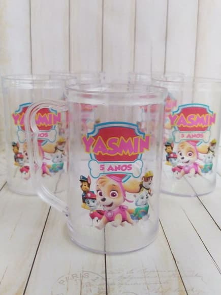 Caneca Acrilica Skye Turma Patrulha Canina Rosa