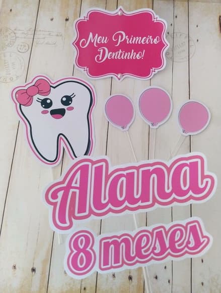 Topper de Bolo Meu Primeiro Dentinho Mesversário Bebê Menina - foto 1