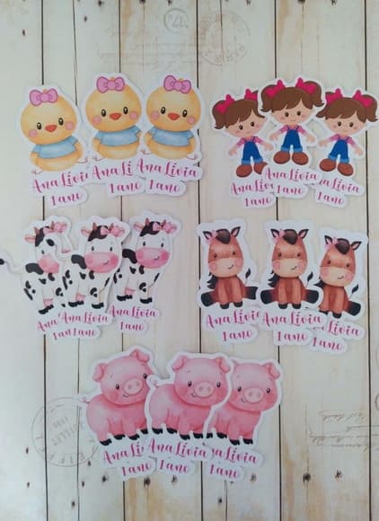 Aplique/tag para Tubetes Fazendinha Rosa Aquarela