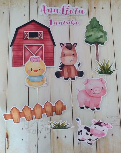 Topper para Bolo Fazendinha Rosa Aquarela - foto 1